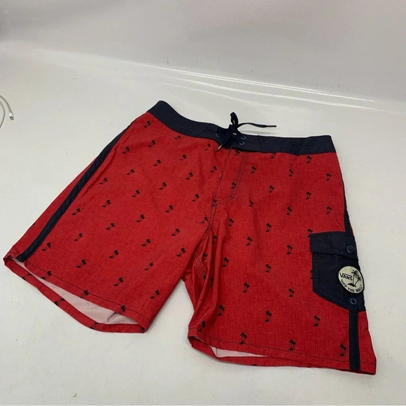 Vans Off The Wall Board Shorts Men Size 32  Novelty Print Palm Trees‎ Red Swim - Picture 1 of 11